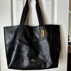 Large Black leather Coach Derby Tote